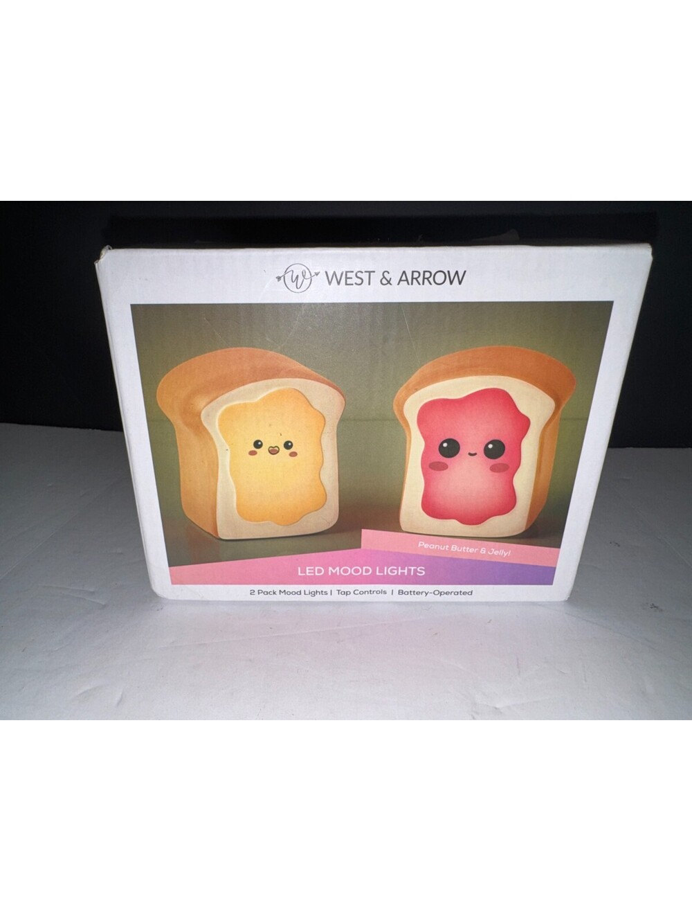 West & Arrow Peanut Butter and Jelly Toast LED Mood Lights 2 Pack Tap-Controlled
